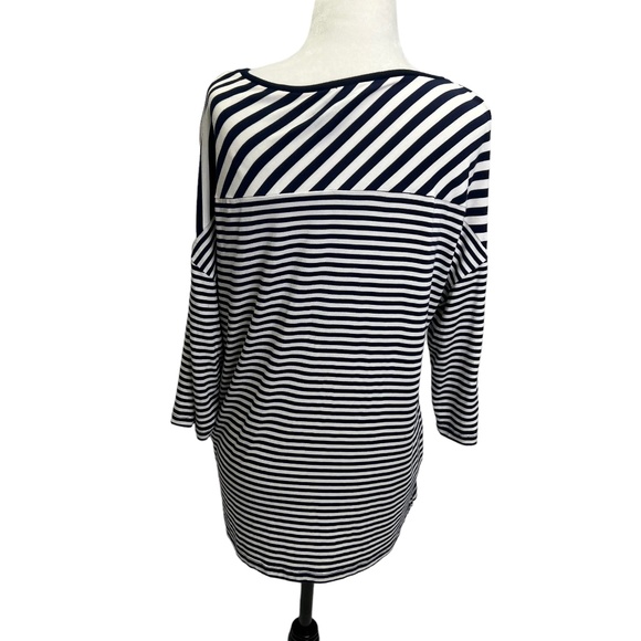 Olsen Europe Navy/White Stripe Round Neck T-shirt Top Size M - Picture 8 of 12